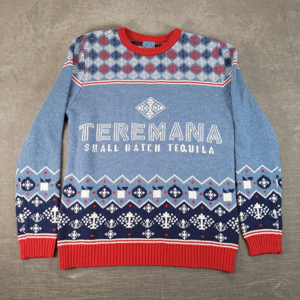 Teremana Tequila Sweater Mens Medium Blue Ugly Christmas Holiday Fair Isle Knit